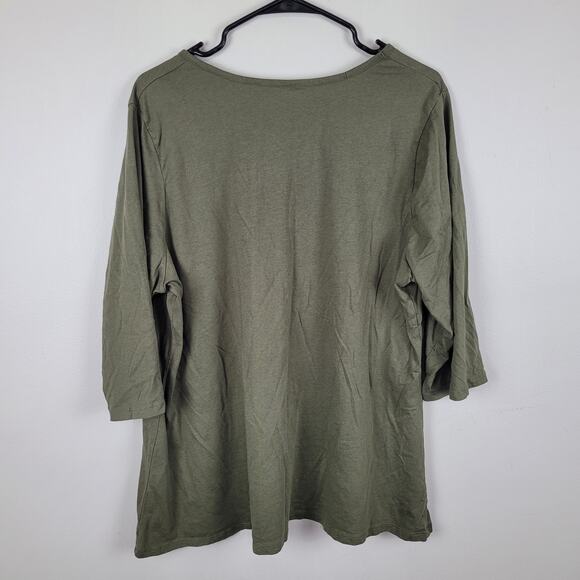 Cacique Womens Plus 22/24 Long Sleeve Top Olive Green Basic Tee VGUC - Picture 2 of 6